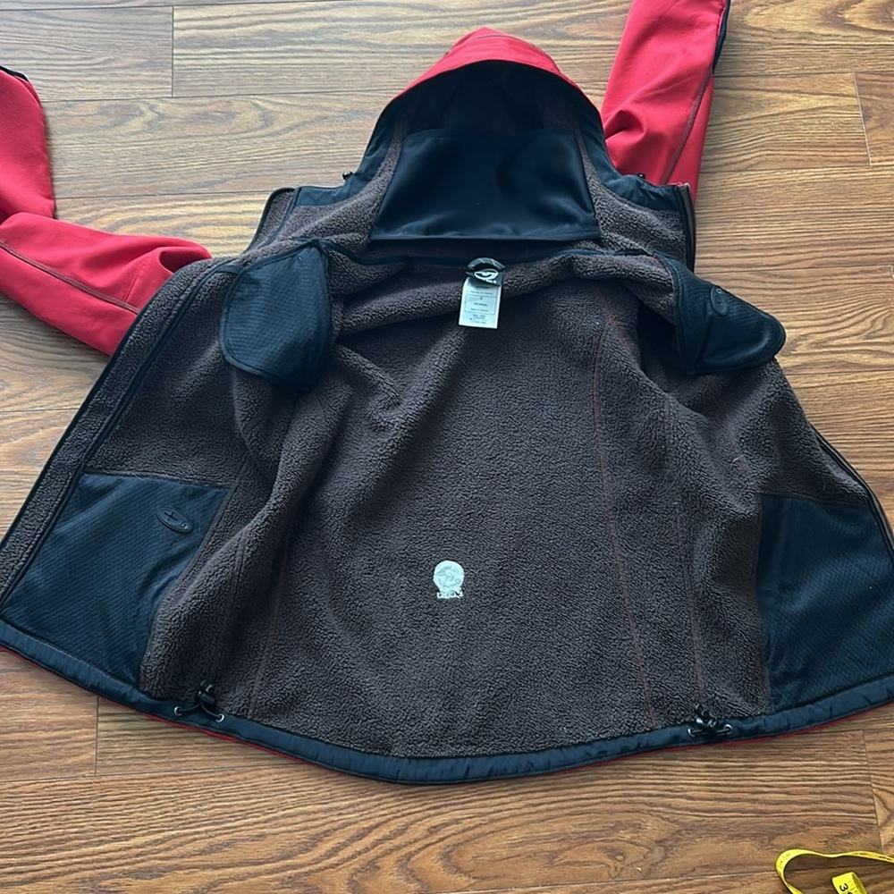 Loki Womens S All In One Red Softshell Jacket Brown Fleece Lined Mitten Sleeves - Picture 9 of 11